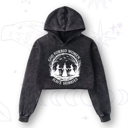 Purplehecate God Forbid Women Have Hobbies Washed Cropped Hoodie