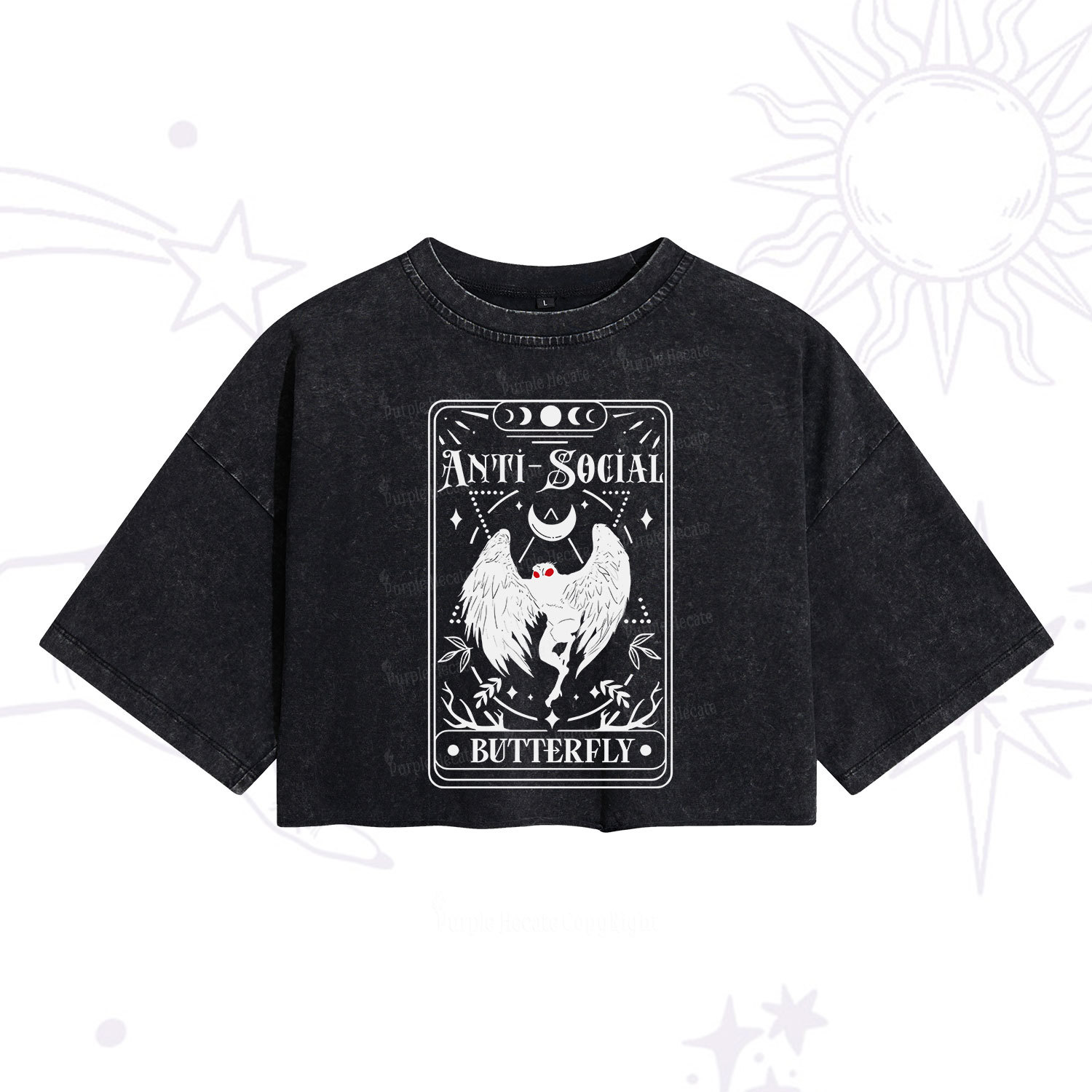 Purplehecate The Antisocial Butterfly Oracle Card Washed Cropped T-Shirt