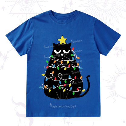 Purplehecate Black Cat in Christmas Lights T-Shirt