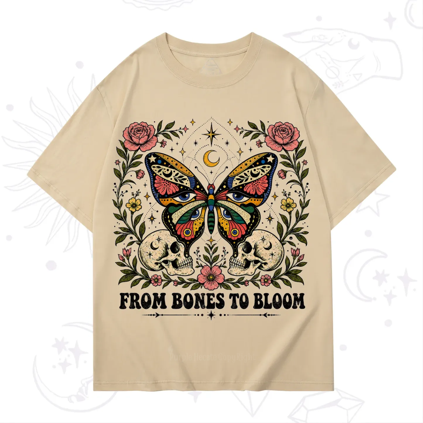Purplehecate From Bones to Bloom Butterfly T-Shirt