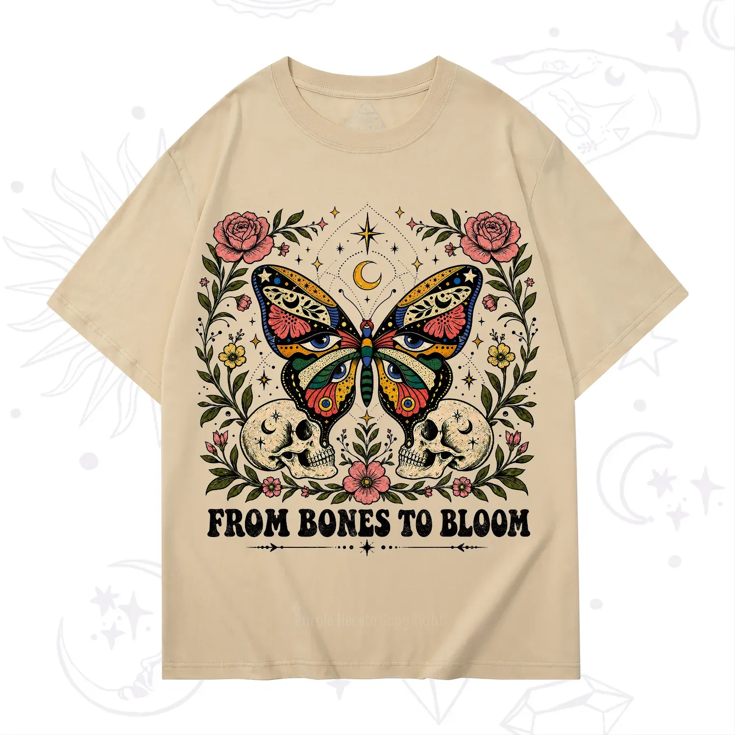 Purplehecate From Bones to Bloom Butterfly T-Shirt