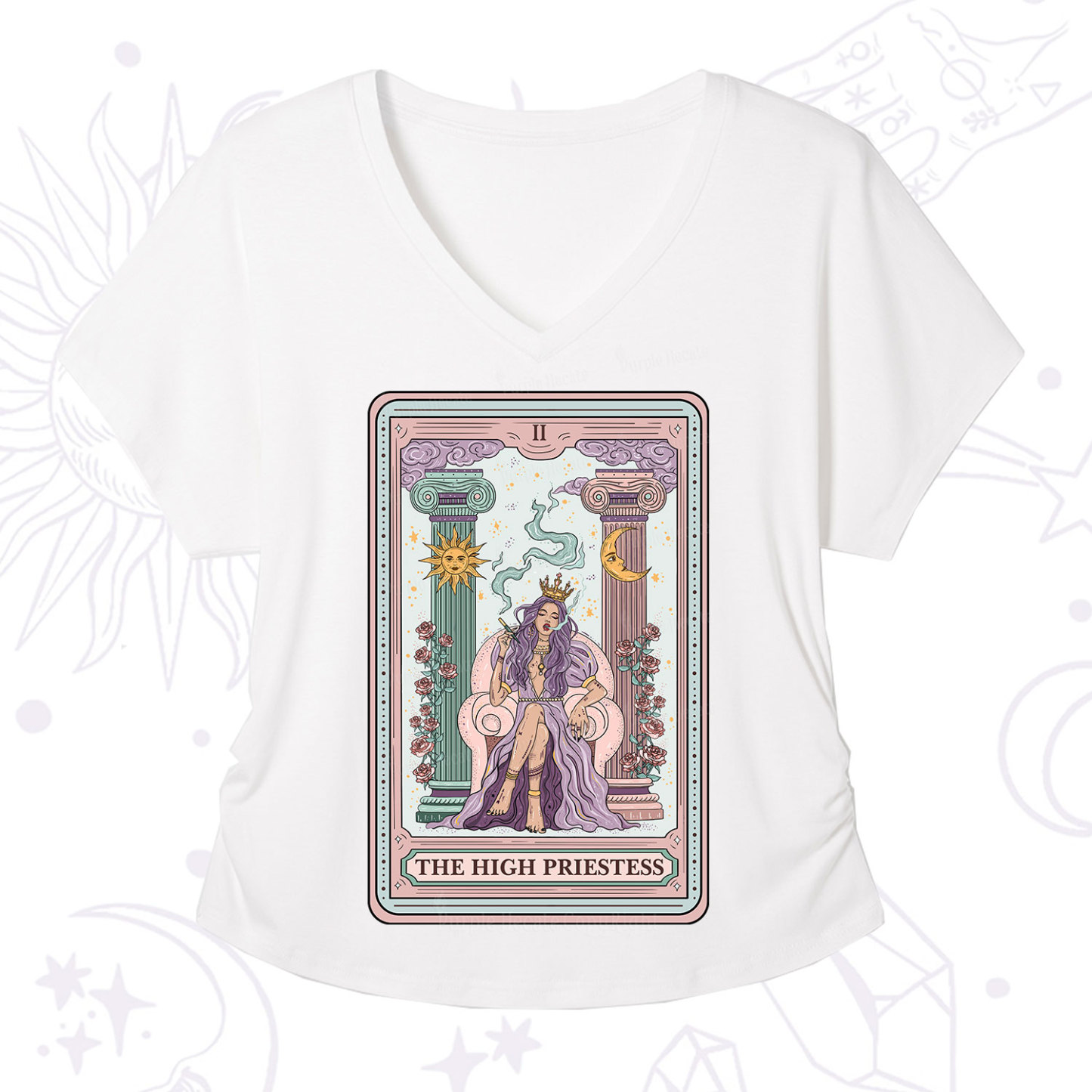 Purplehecate The High Priestess Tarot Card V-Neck T-Shirt