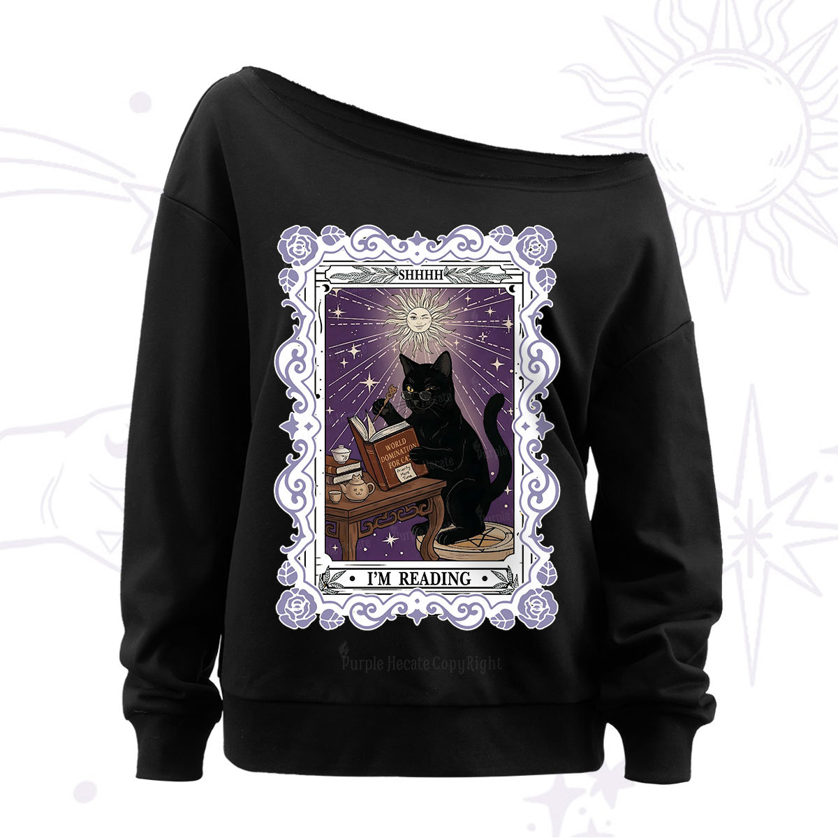Purplehecate The Reading Cat Tarot Off The Shoulder Sweat