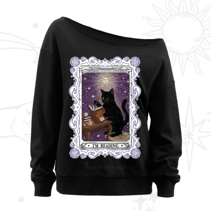 Purplehecate The Reading Cat Tarot Off The Shoulder Sweatshirt