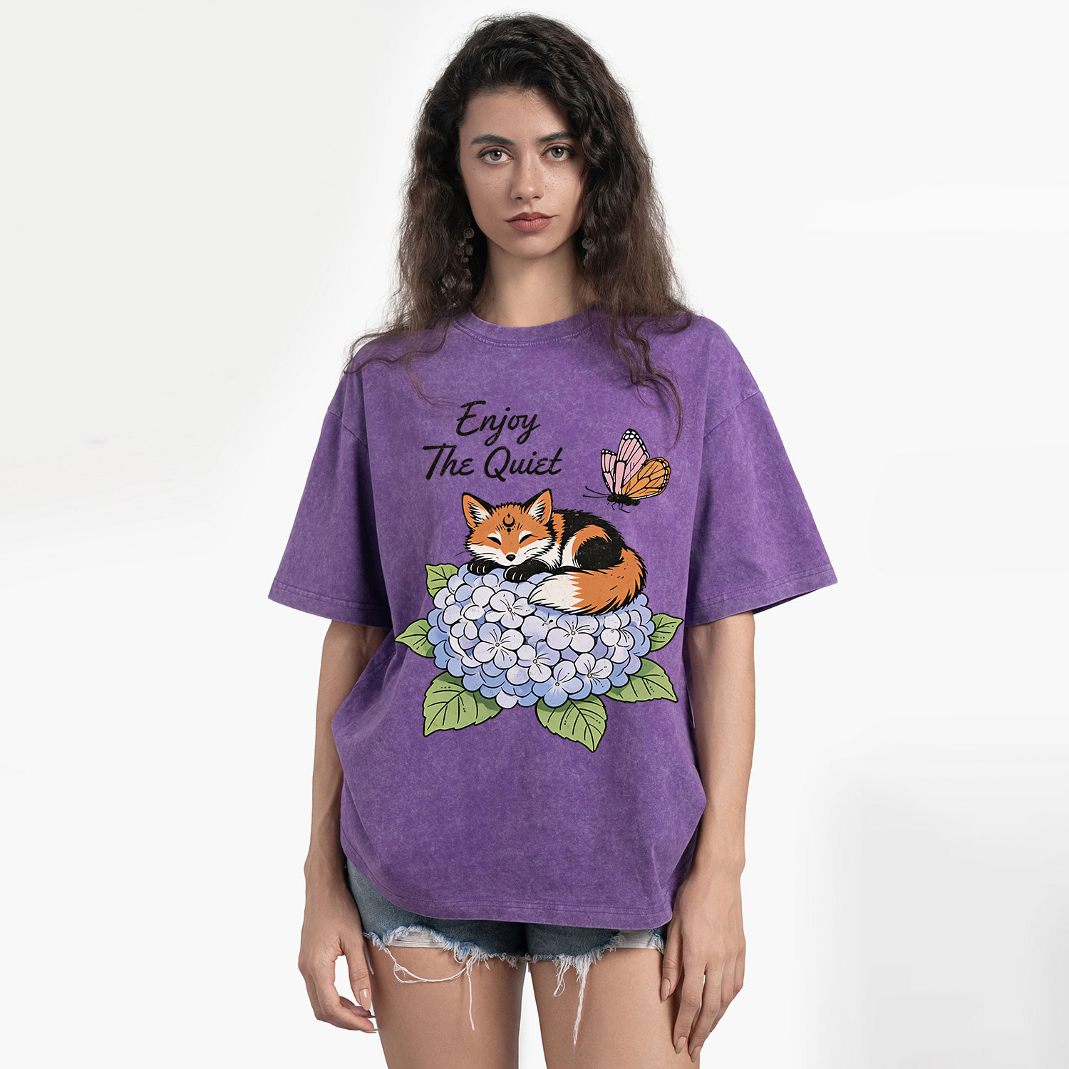 Purplehecate Enjoy The Quiet Fox Washed T-Shirt
