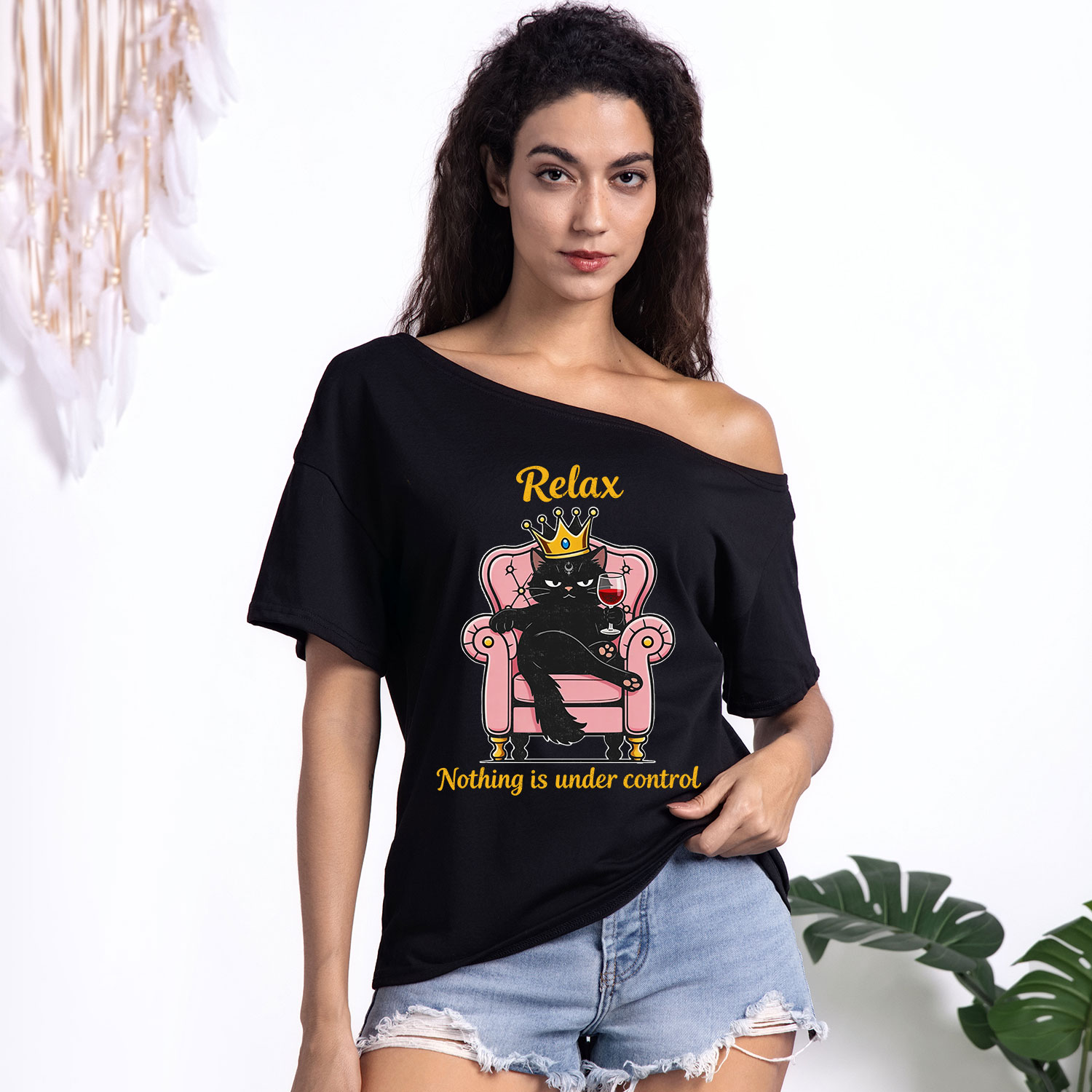 Purplehecate Relax Nothing Is Under Control One Shoulder T-Shirt