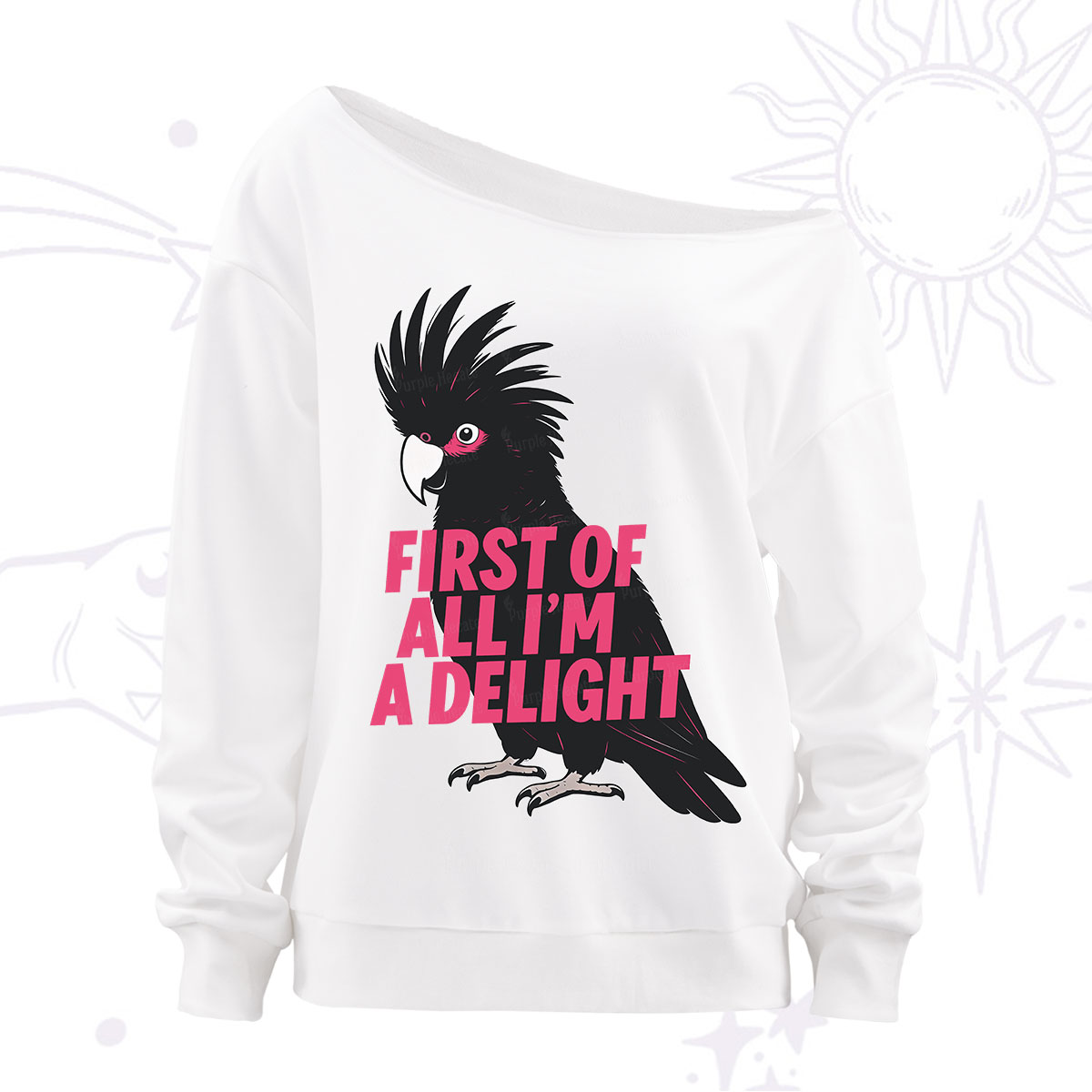 Purplehecate First Of All I'm A Delight Parrot Off The Shoulder Sweatshirt