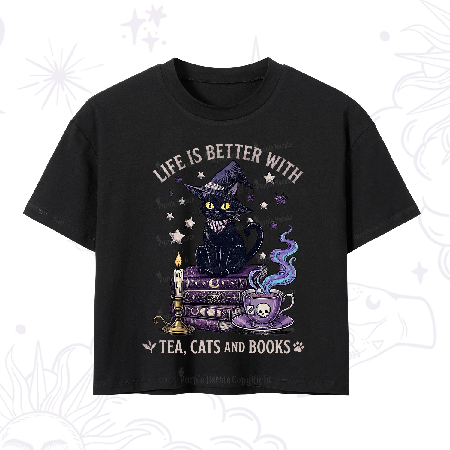 Purplehecate Life Is Better With Cats And Books Crop T-Shirt