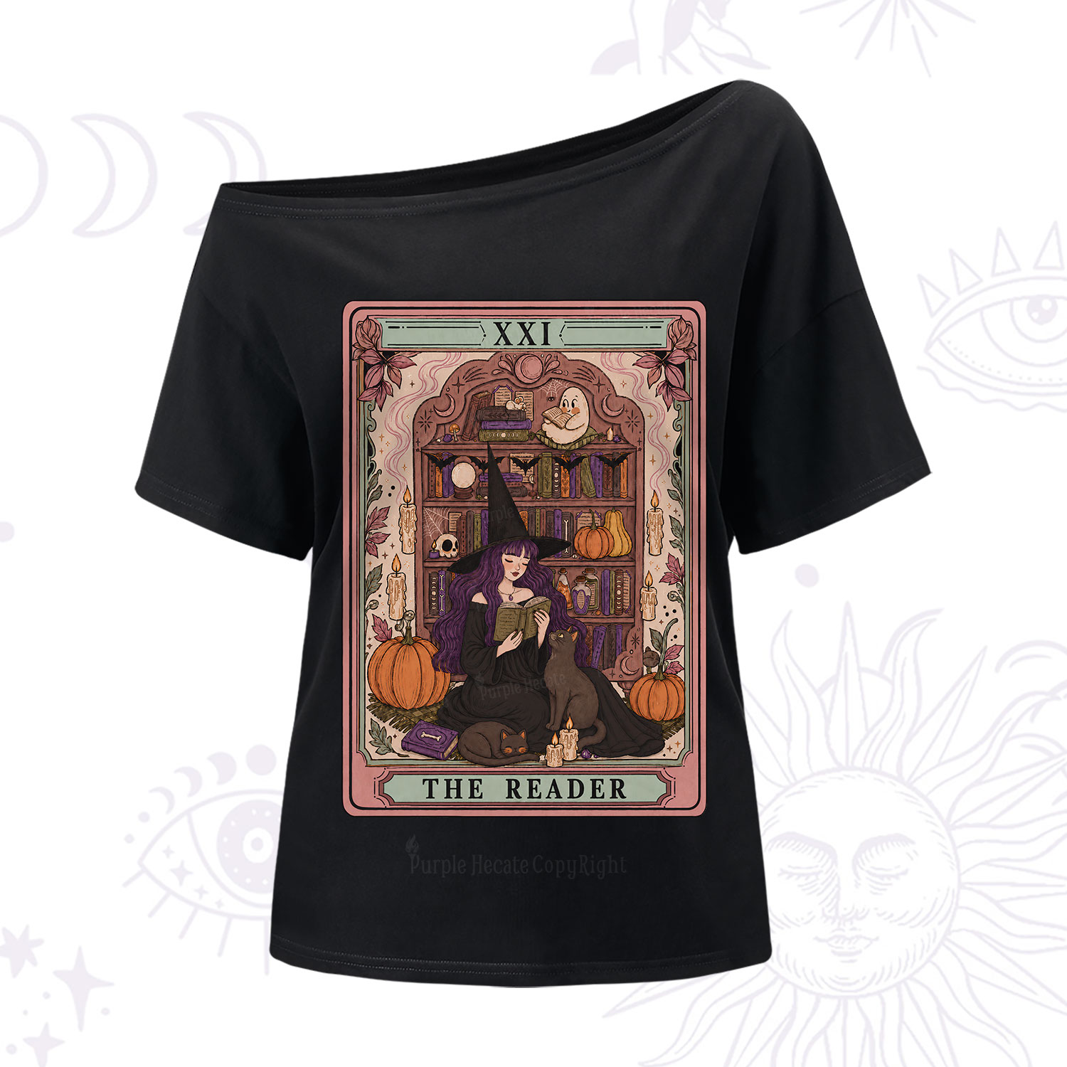 Purplehecate The Reader Tarot Bookish Witch One Shoulder T-Shirt