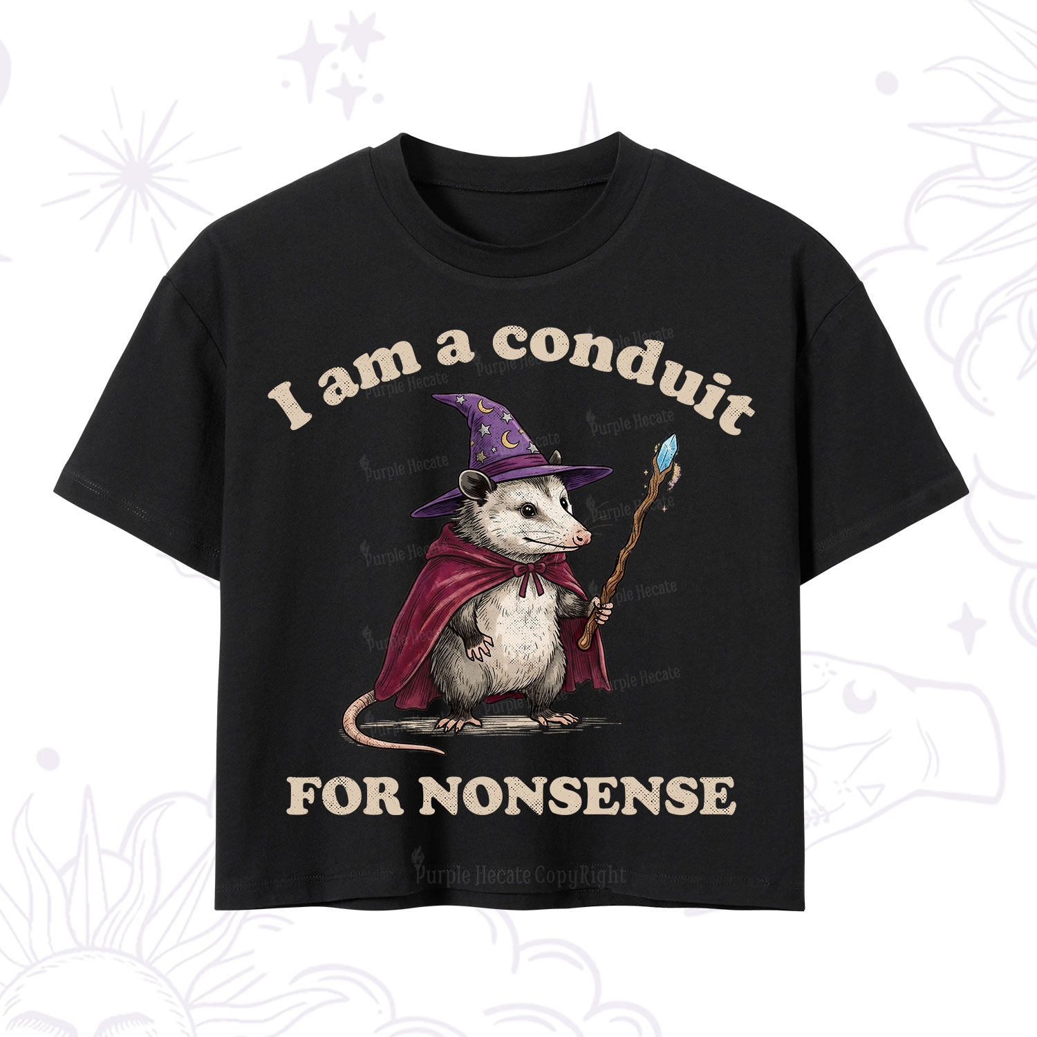 Purplehecate I Am A Conduit for Nonsense Possum Crop T-Shirt