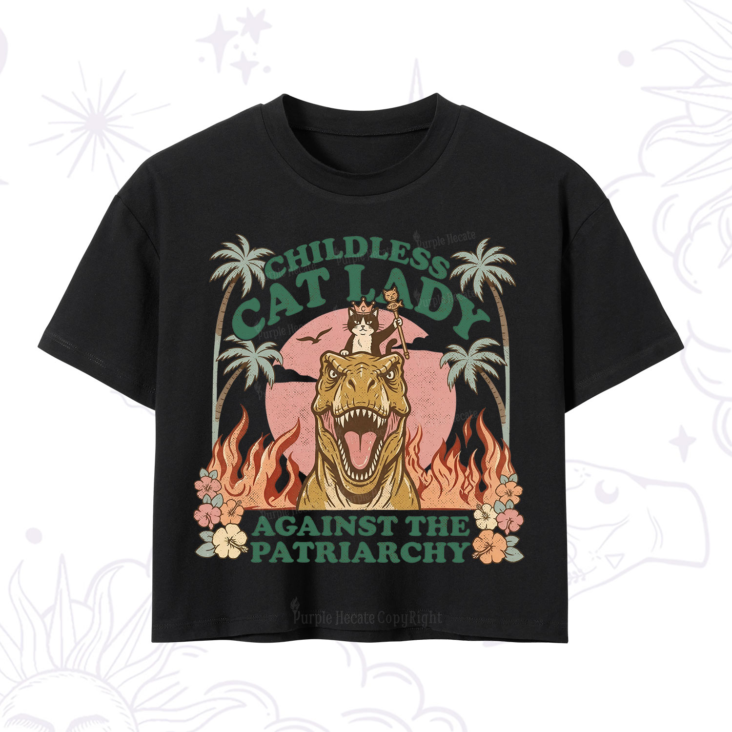 Purplehecate Childless Cat Lady Burn the Patriarchy Crop T-Shirt