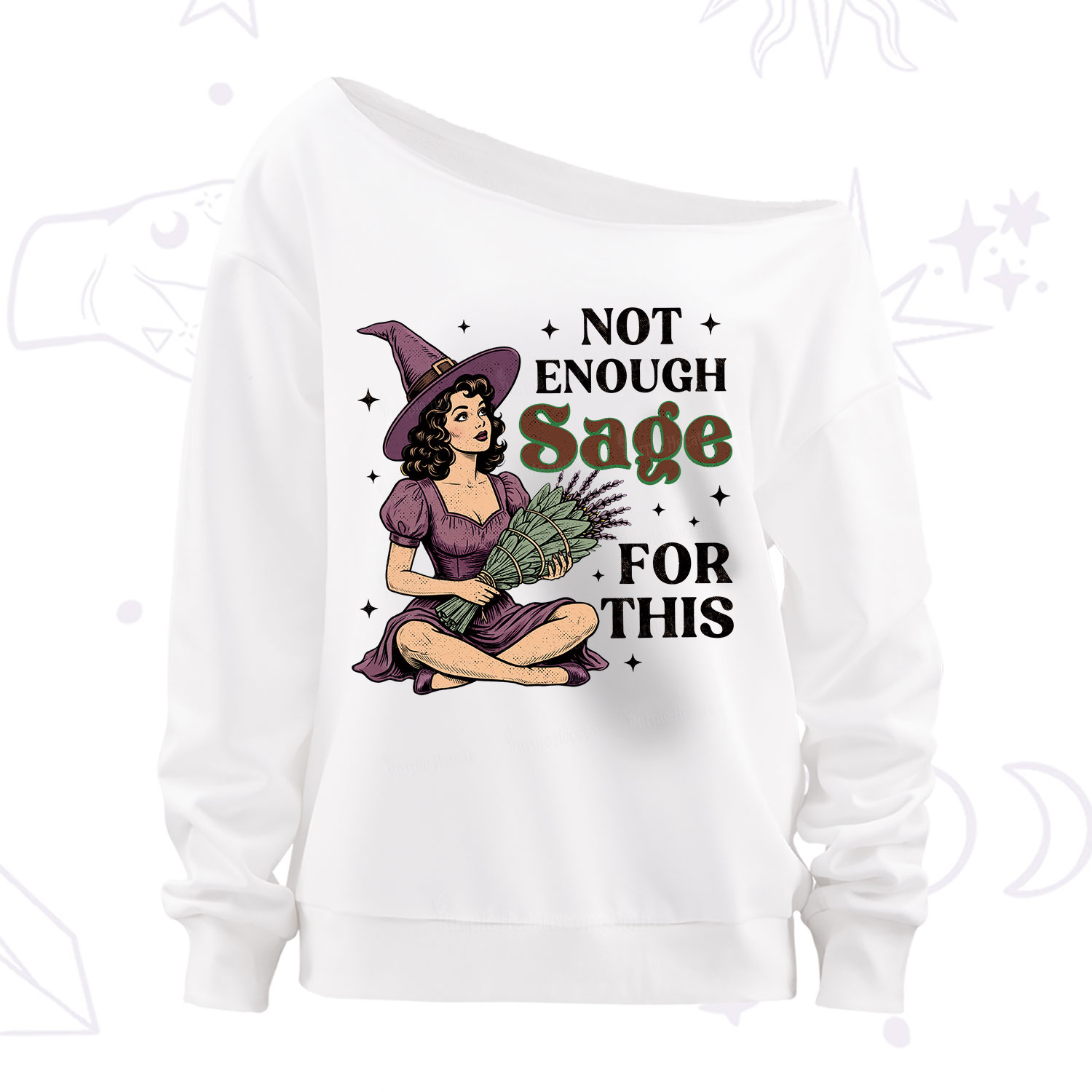 Purplehecate Not Enough Sage Witchcore Spiritual Off The Shoulder Sweatshirt