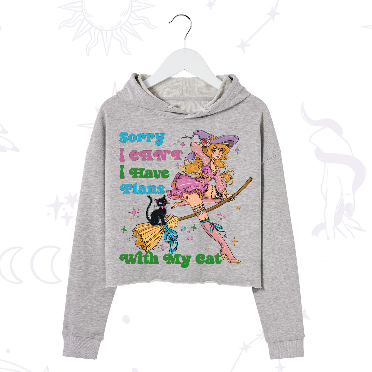 Purplehecate Sorry I Can’t I Have Plans With My Cat Crop Hoodie