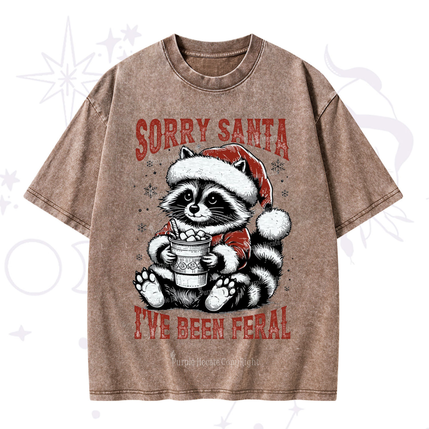 Purplehecate Sorry Santa I've Been Feral Christmas Washed T-Shirt