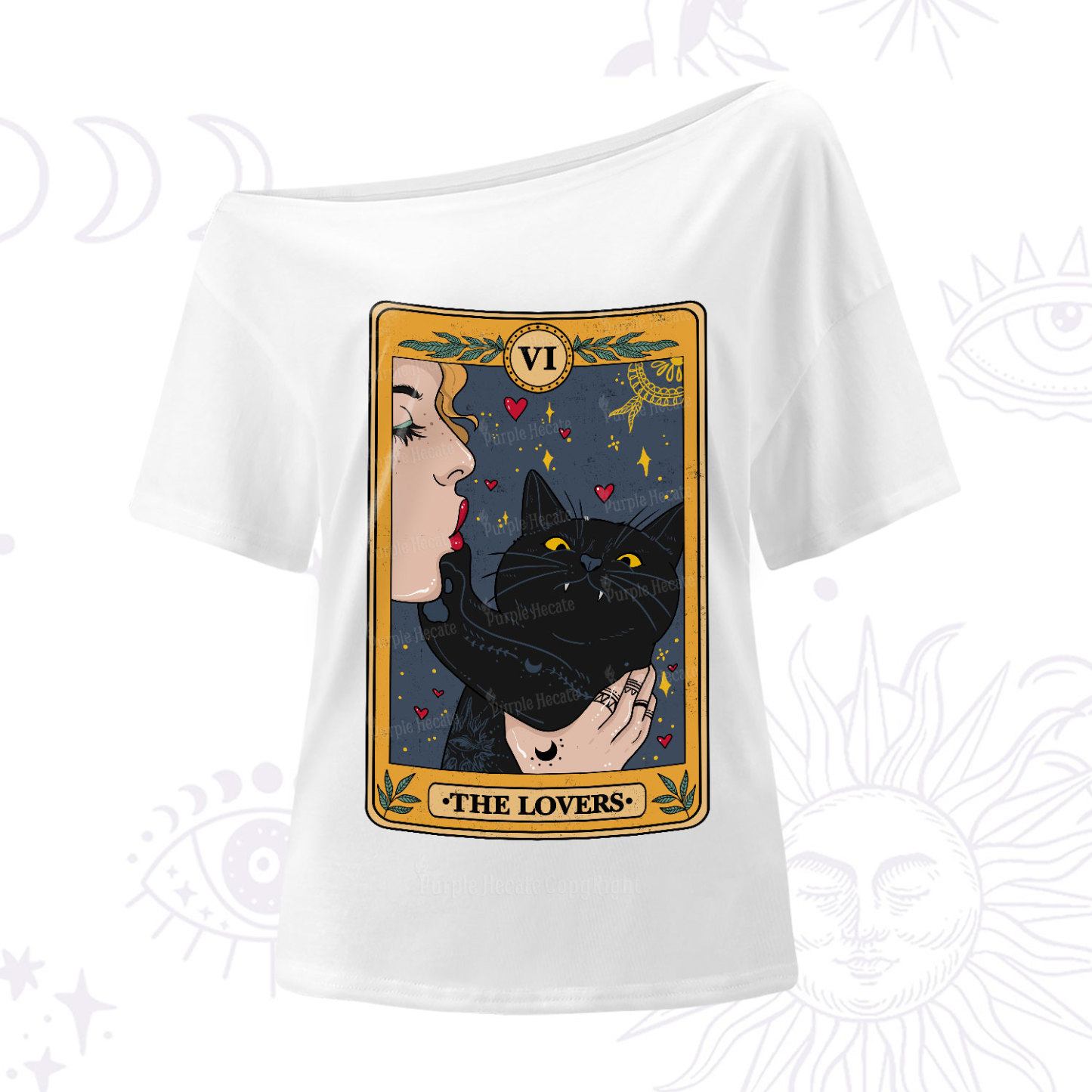 Purplehecate The Lovers Cat Tarot One Shoulder T-Shirt