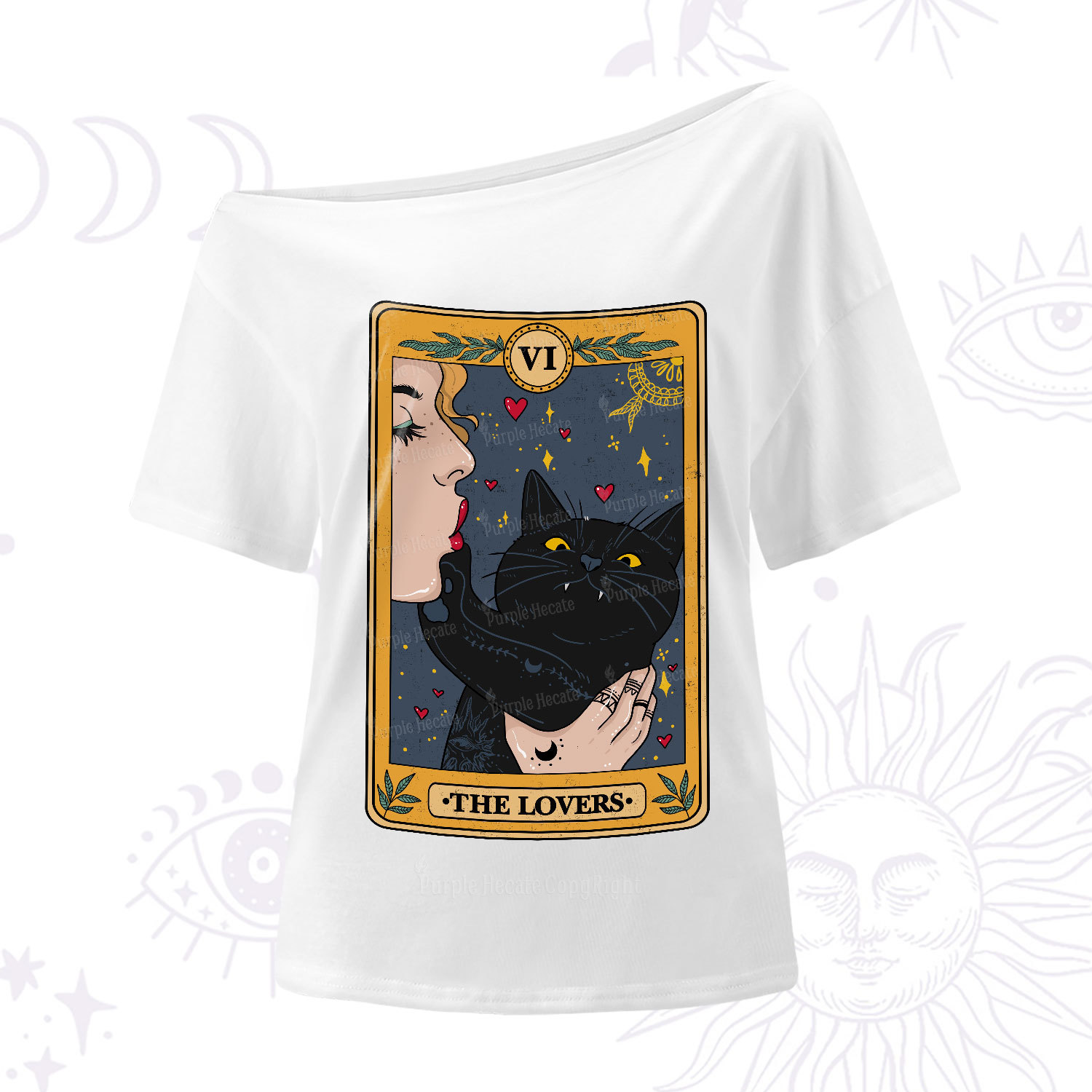 Purplehecate The Lovers Cat Tarot One Shoulder T-Shirt