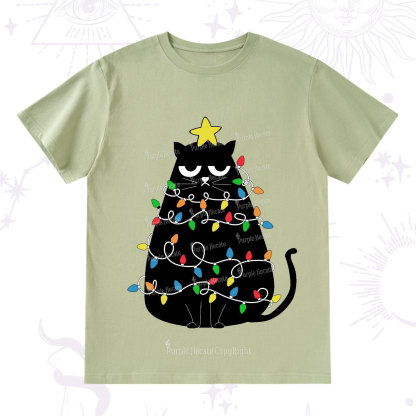 Purplehecate Black Cat in Christmas Lights T-Shirt