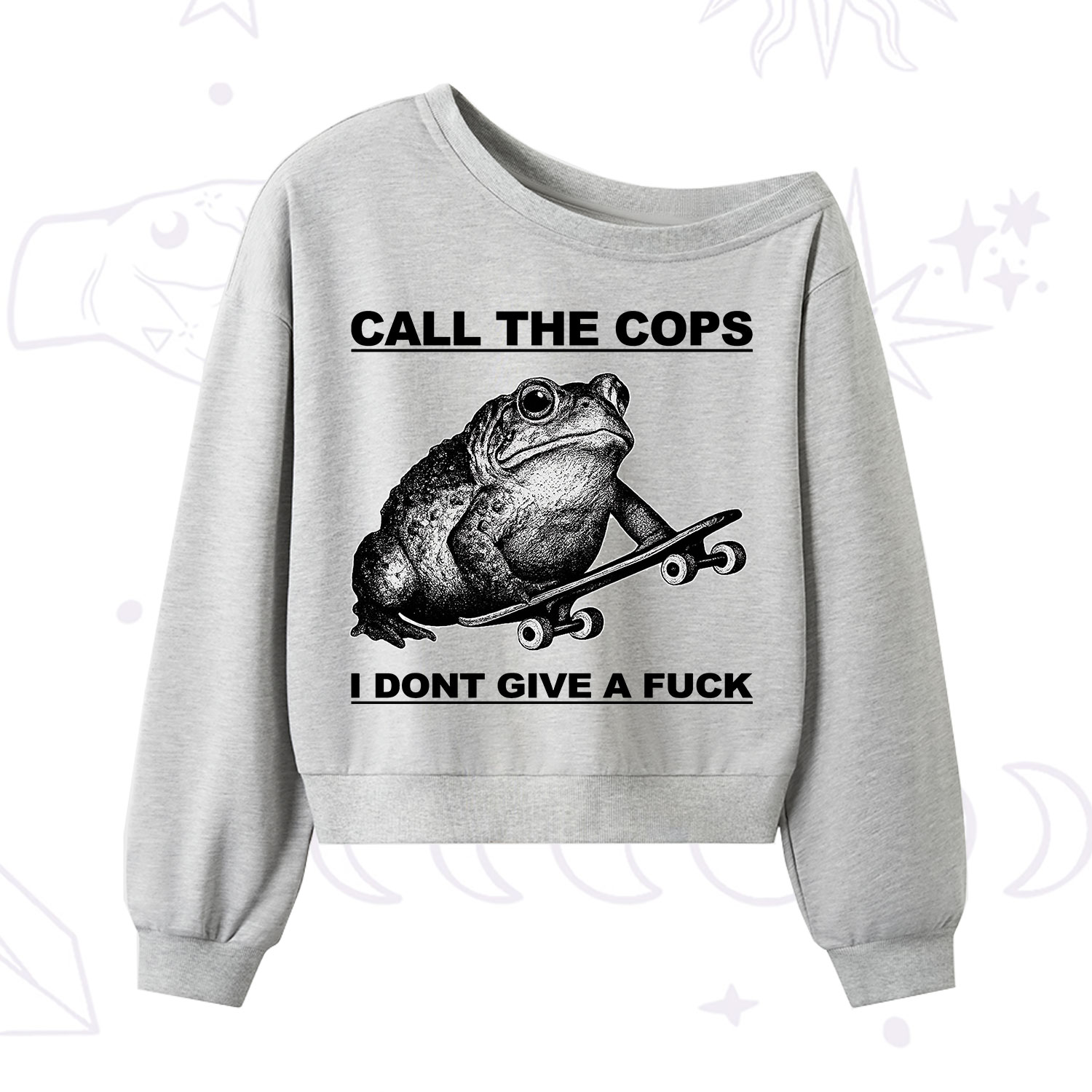 Purplehecate Call The Cops Frog One Shoulder Sweatshirt