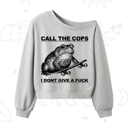 Purplehecate Call The Cops Frog One Shoulder Sweatshirt