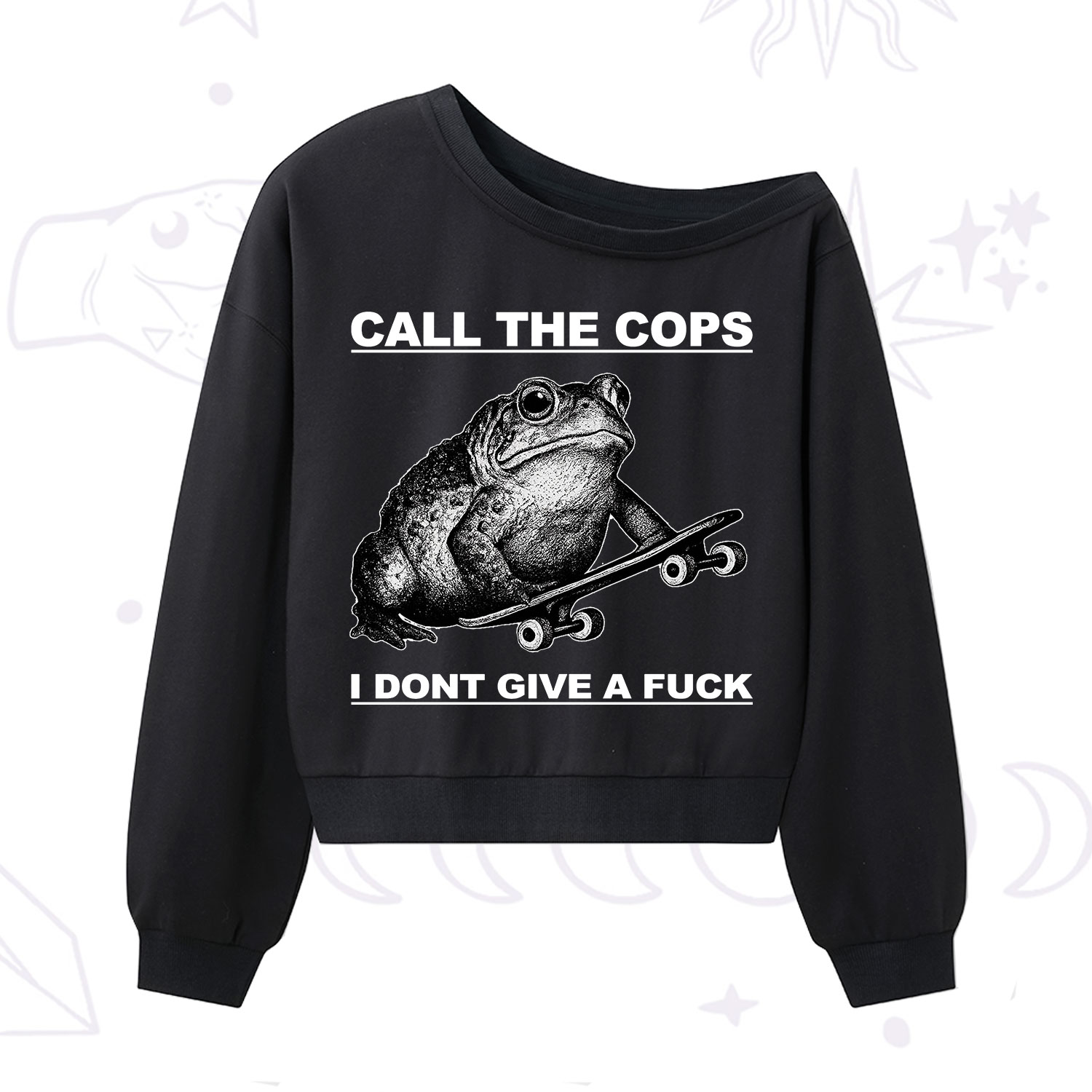 Purplehecate Call The Cops Frog One Shoulder Sweatshirt