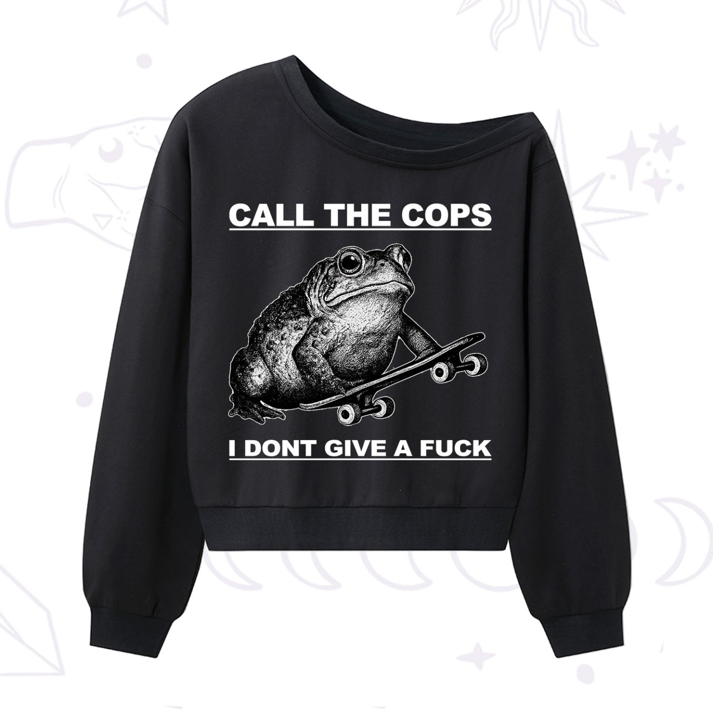 Purplehecate Call The Cops Frog One Shoulder Sweatshirt