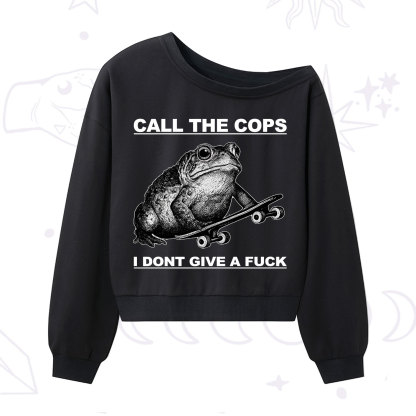 Purplehecate Call The Cops Frog One Shoulder Sweatshirt