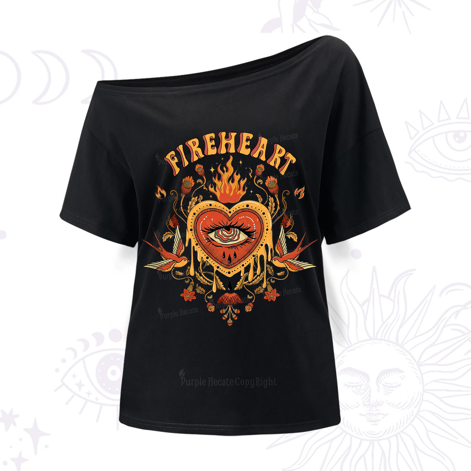 Purplehecate Fireheart One Shoulder T-Shir