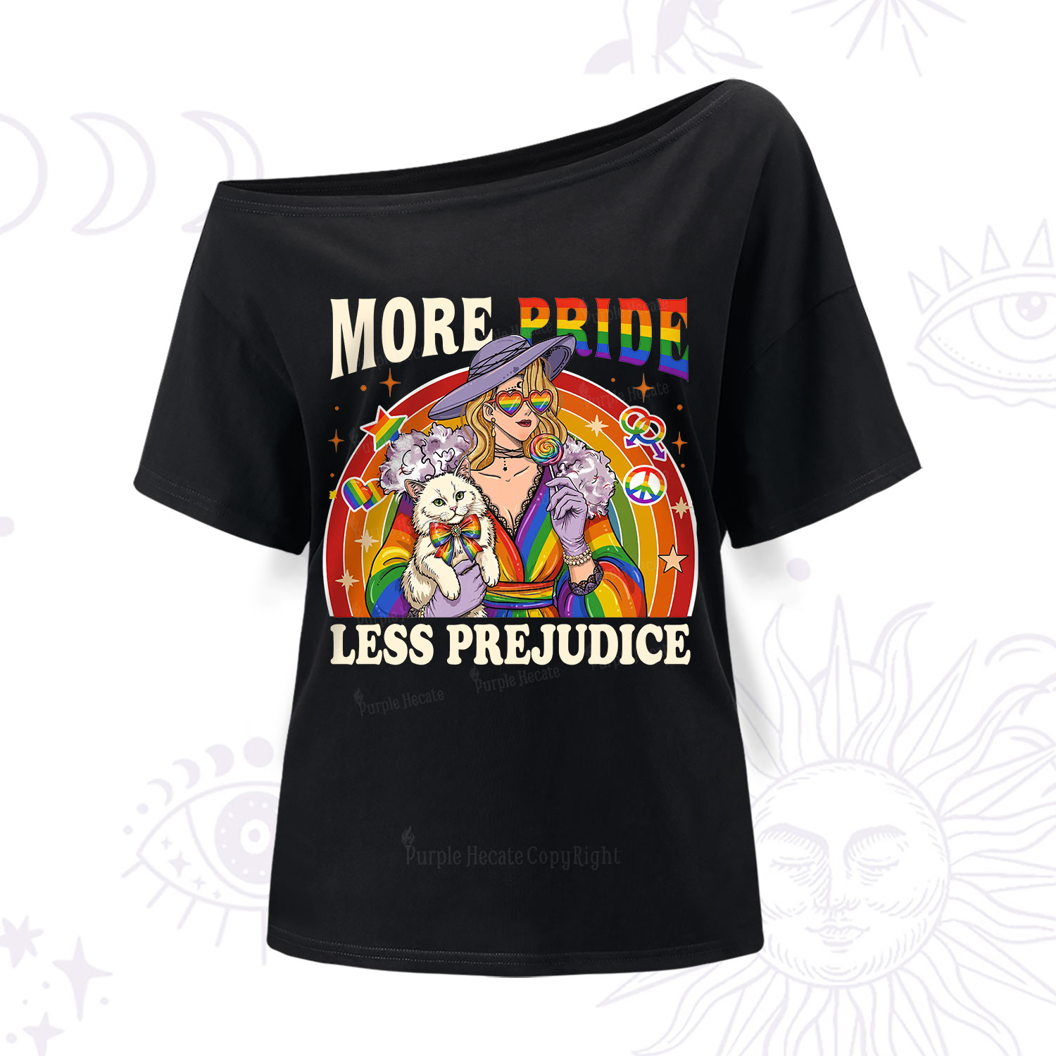 Purplehecate More Pride Less Prejudice Rainbow One Shoulder T-Shirt