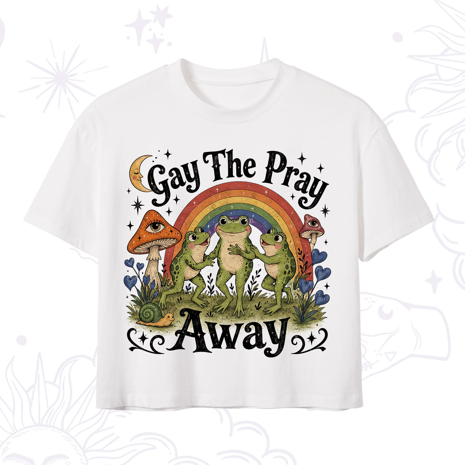 Purplehecate Gay The Pray Away Frog Pride Crop T-Shirt