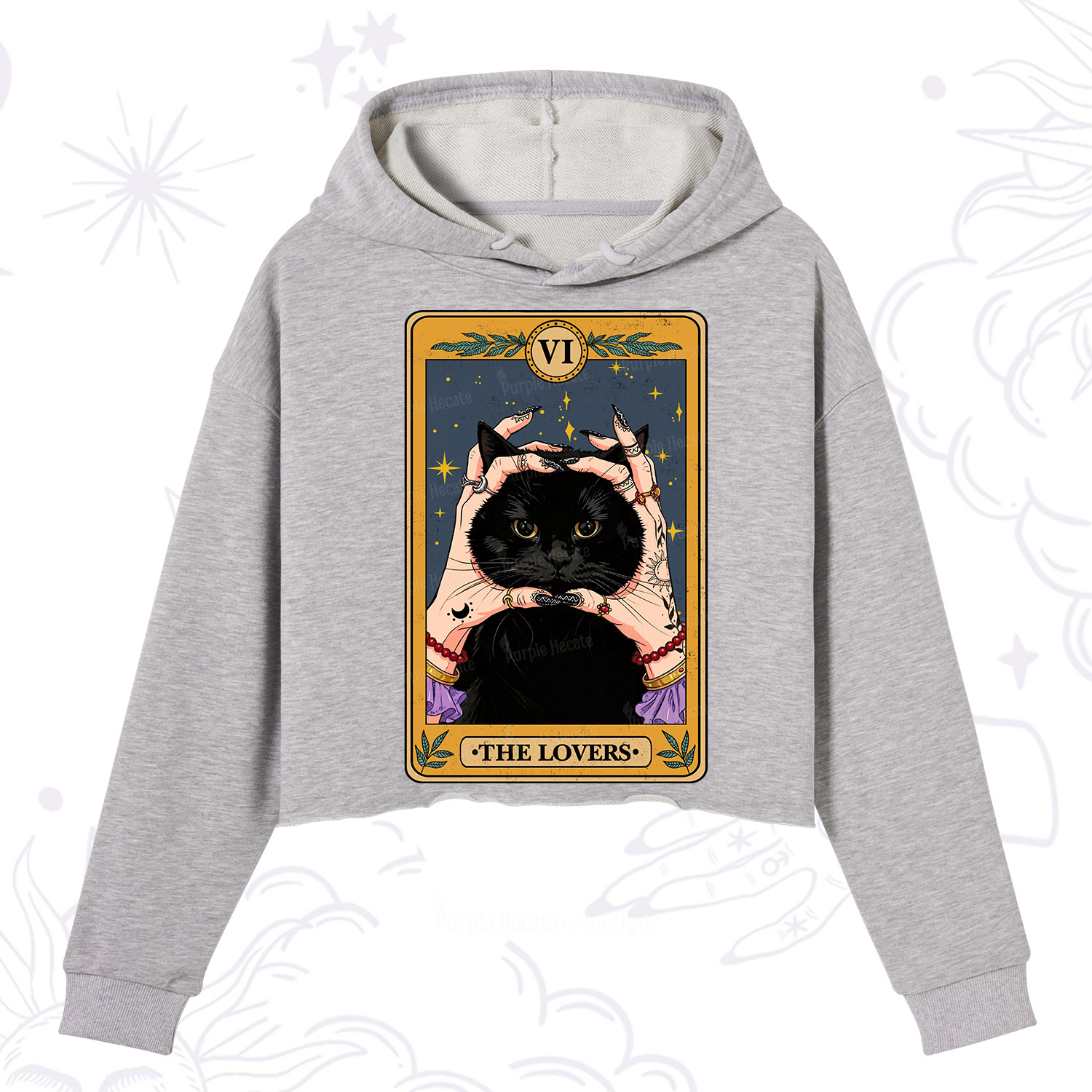 Purplehecate Black Cat The Lovers Tarot Card Crop Hoodie
