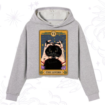 Purplehecate Black Cat The Lovers Tarot Card Crop Hoodie