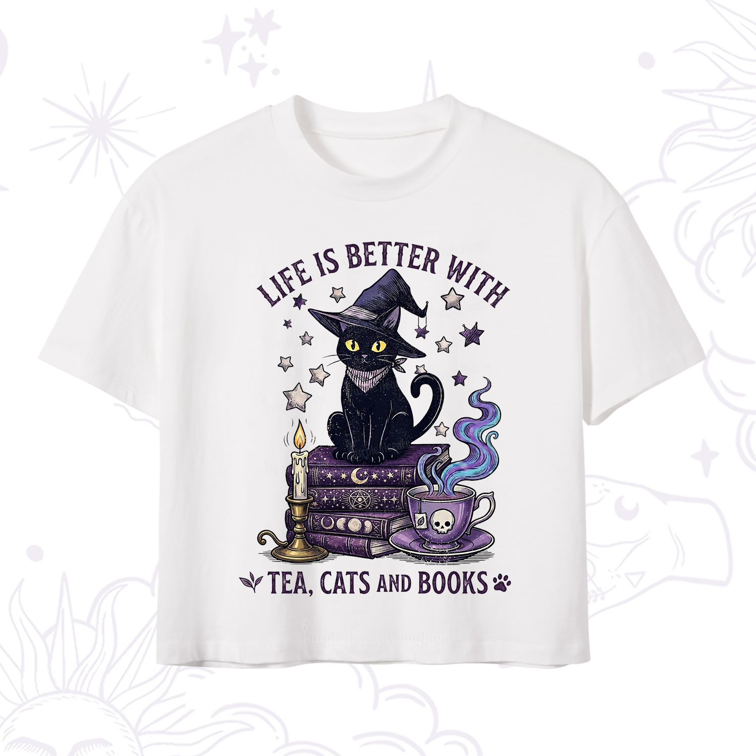 Purplehecate Life Is Better With Cats And Books Crop T-Shirt