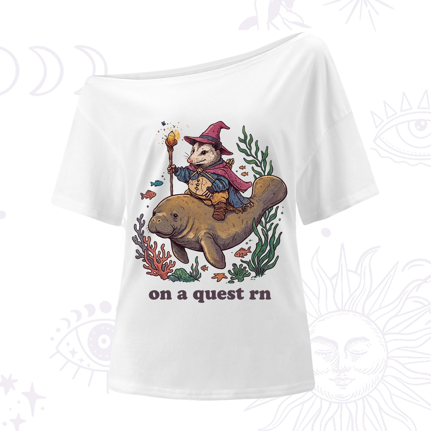 Purplehecate Opossum Wizard on Sea Quest One Shoulder T-Shirt
