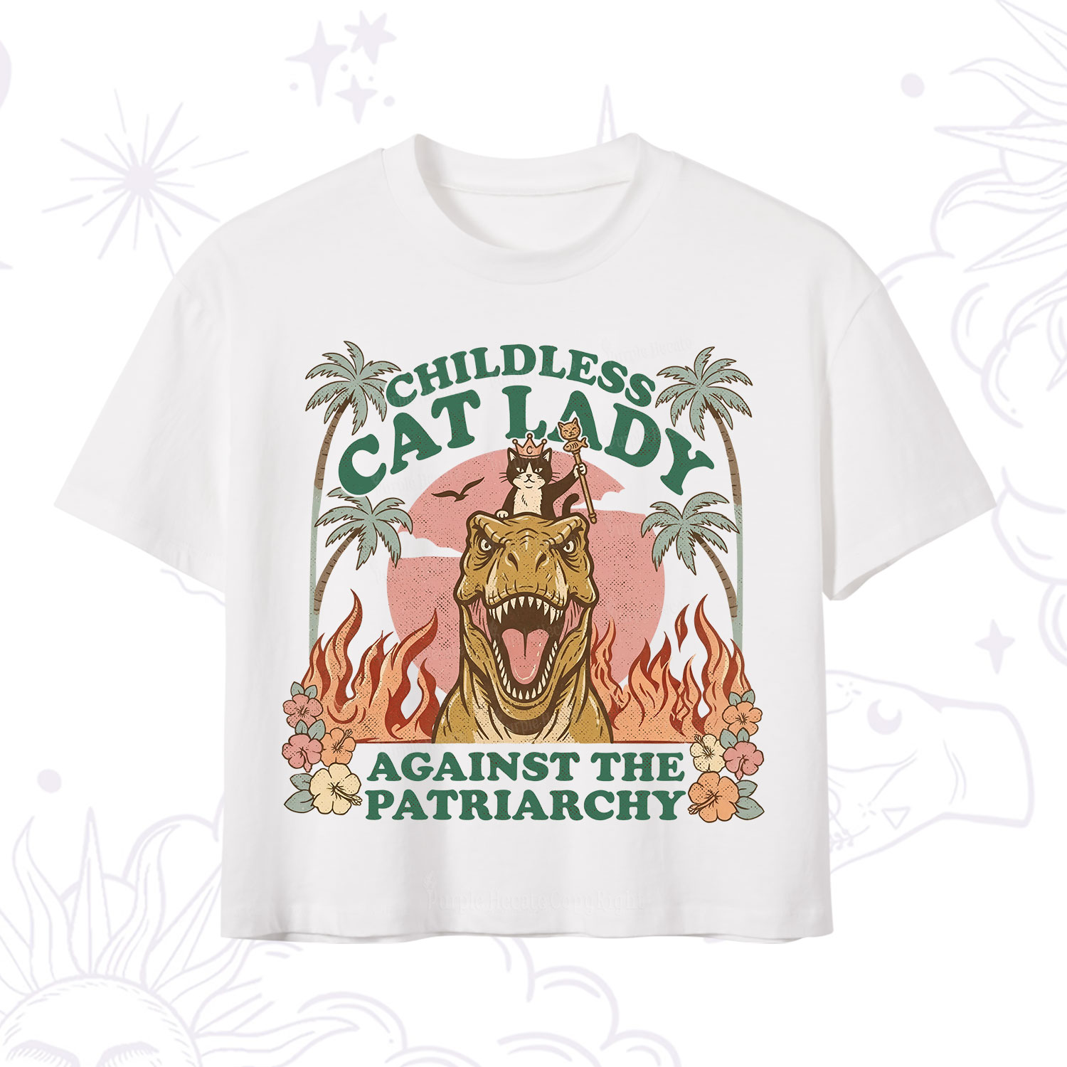 Purplehecate Childless Cat Lady Burn the Patriarchy Crop T-Shirt