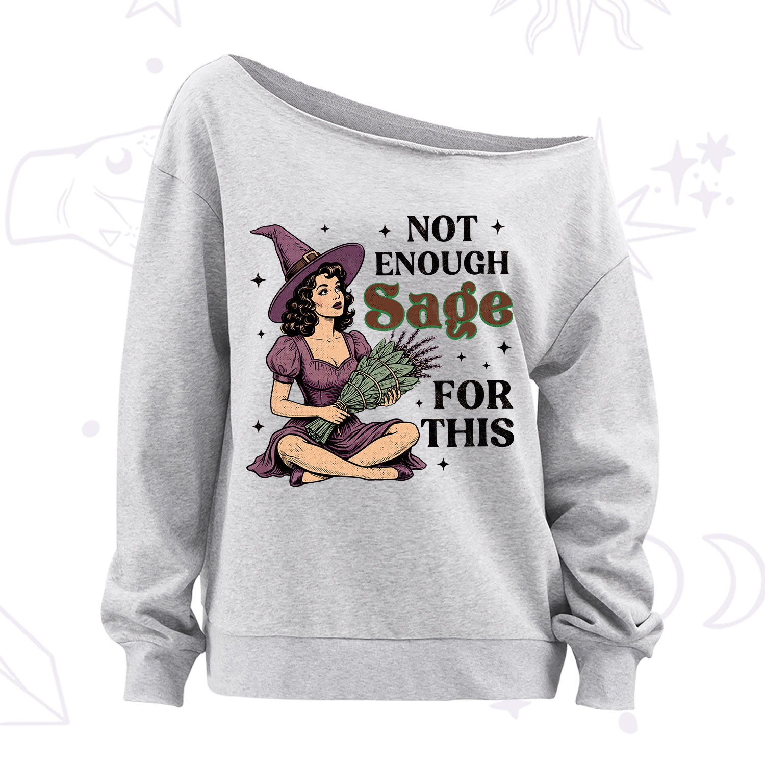 Purplehecate Not Enough Sage Witchcore Spiritual Off The Shoulder Sweatshirt