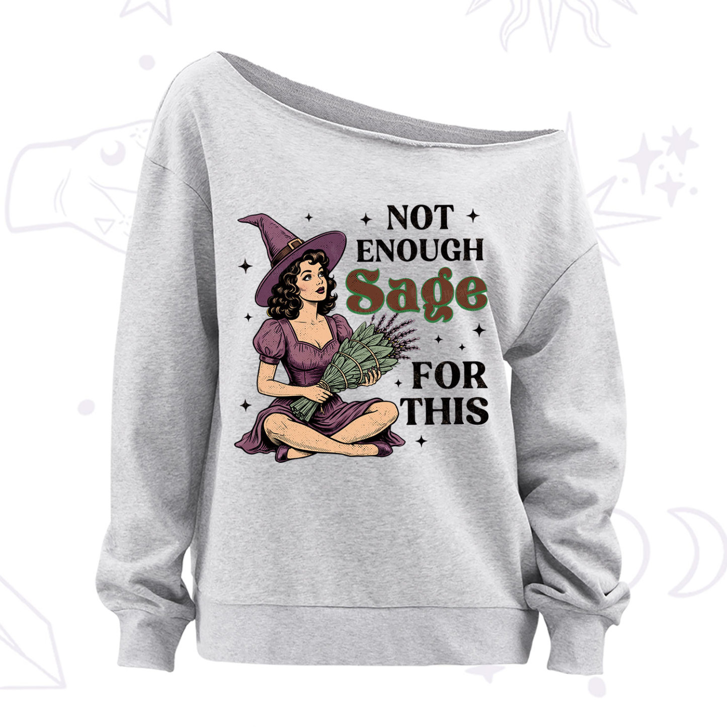 Purplehecate Not Enough Sage Witchcore Spiritual Off The Shoulder Sweatshirt