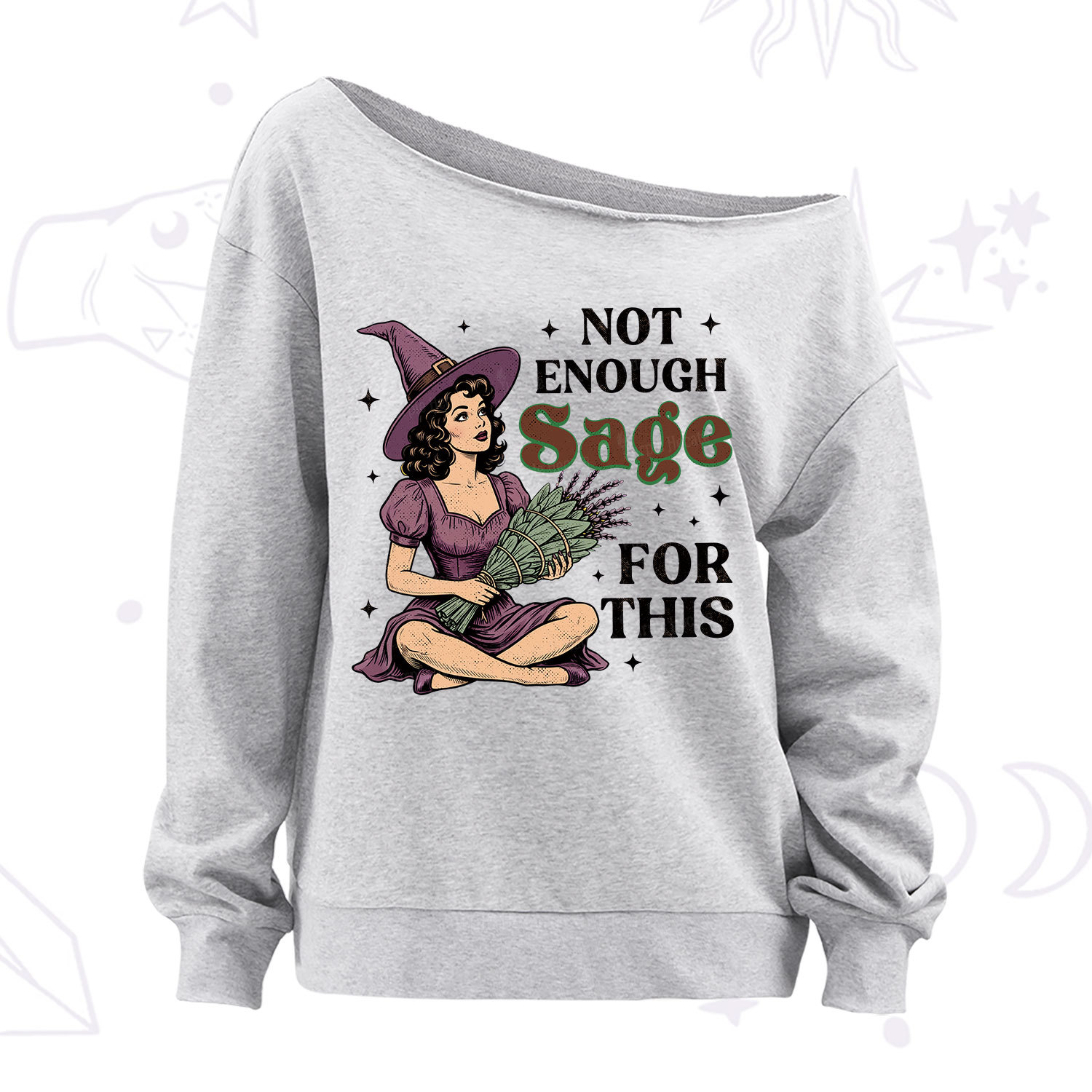 Purplehecate Not Enough Sage Witchcore Spiritual Off The Shoulder Sweatshirt