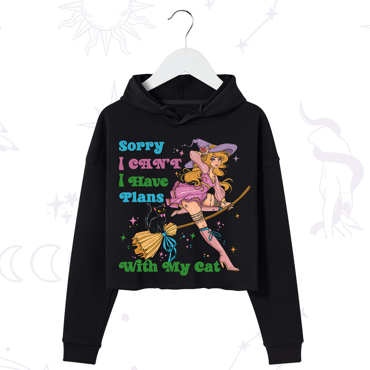 Purplehecate Sorry I Can’t I Have Plans With My Cat Crop Hoodie