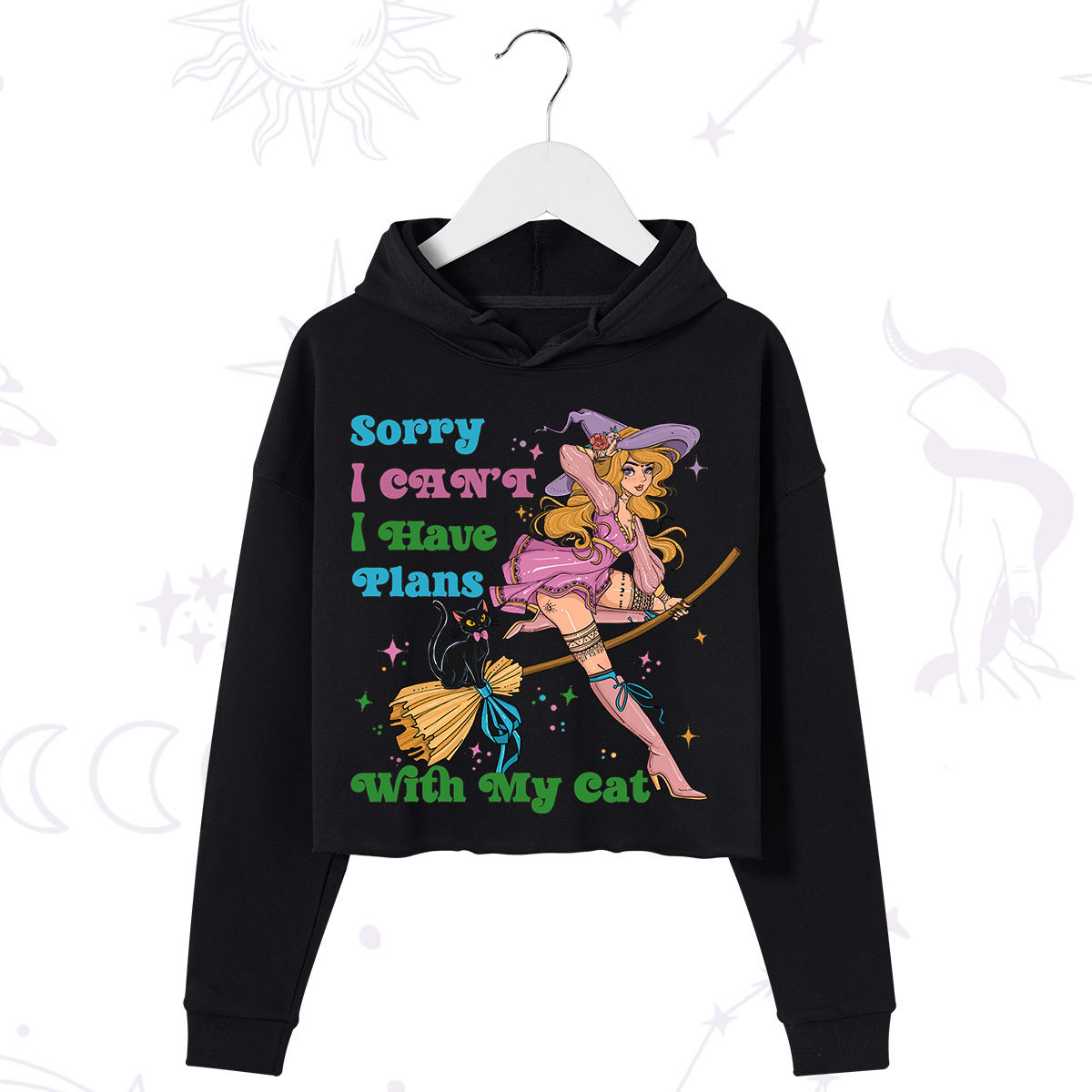 Purplehecate Sorry I Can’t I Have Plans With My Cat Crop Hoodie
