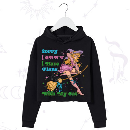 Purplehecate Sorry I Can’t I Have Plans With My Cat Crop Hoodie