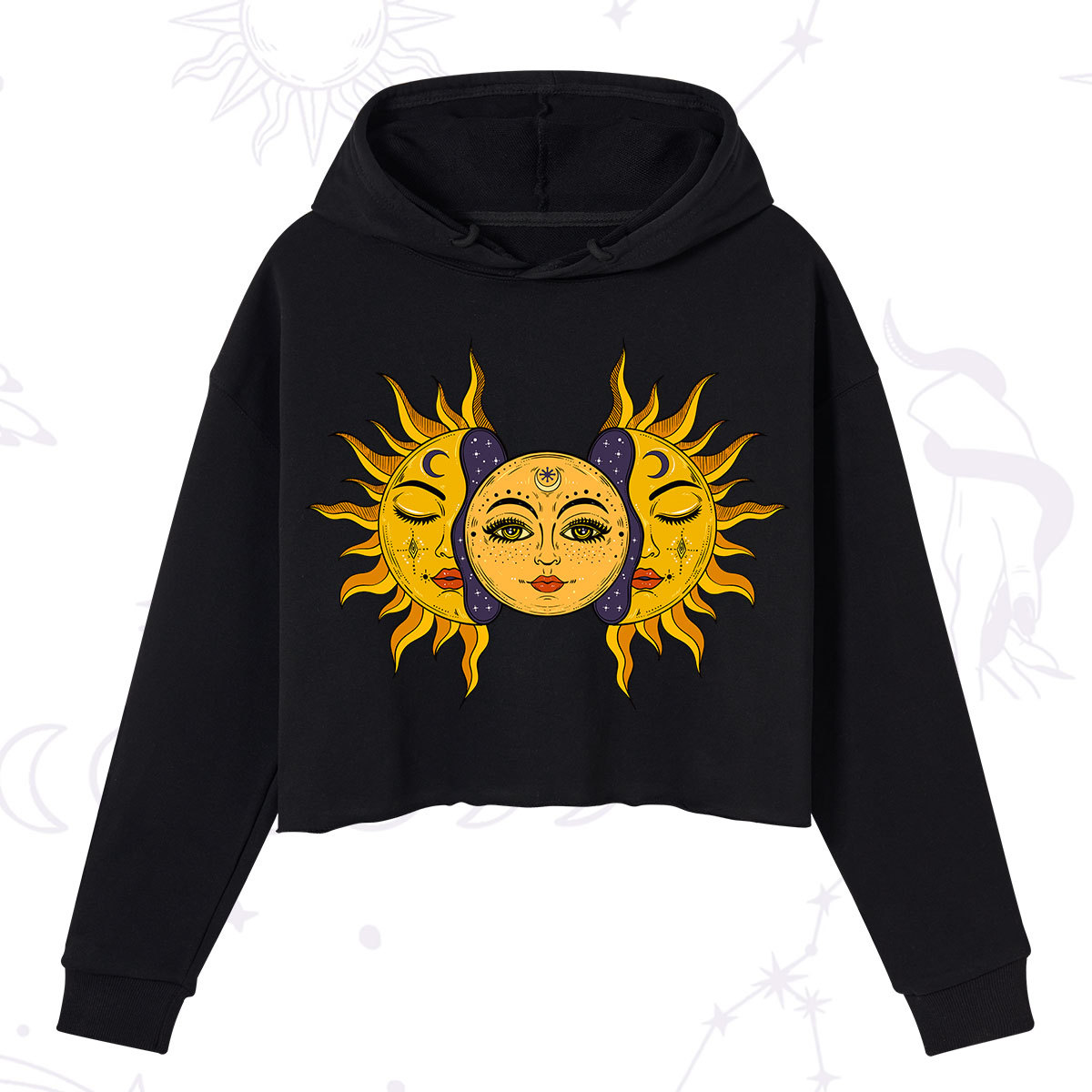 Purplehecate Celestial Twin Suns Crop Hoodie