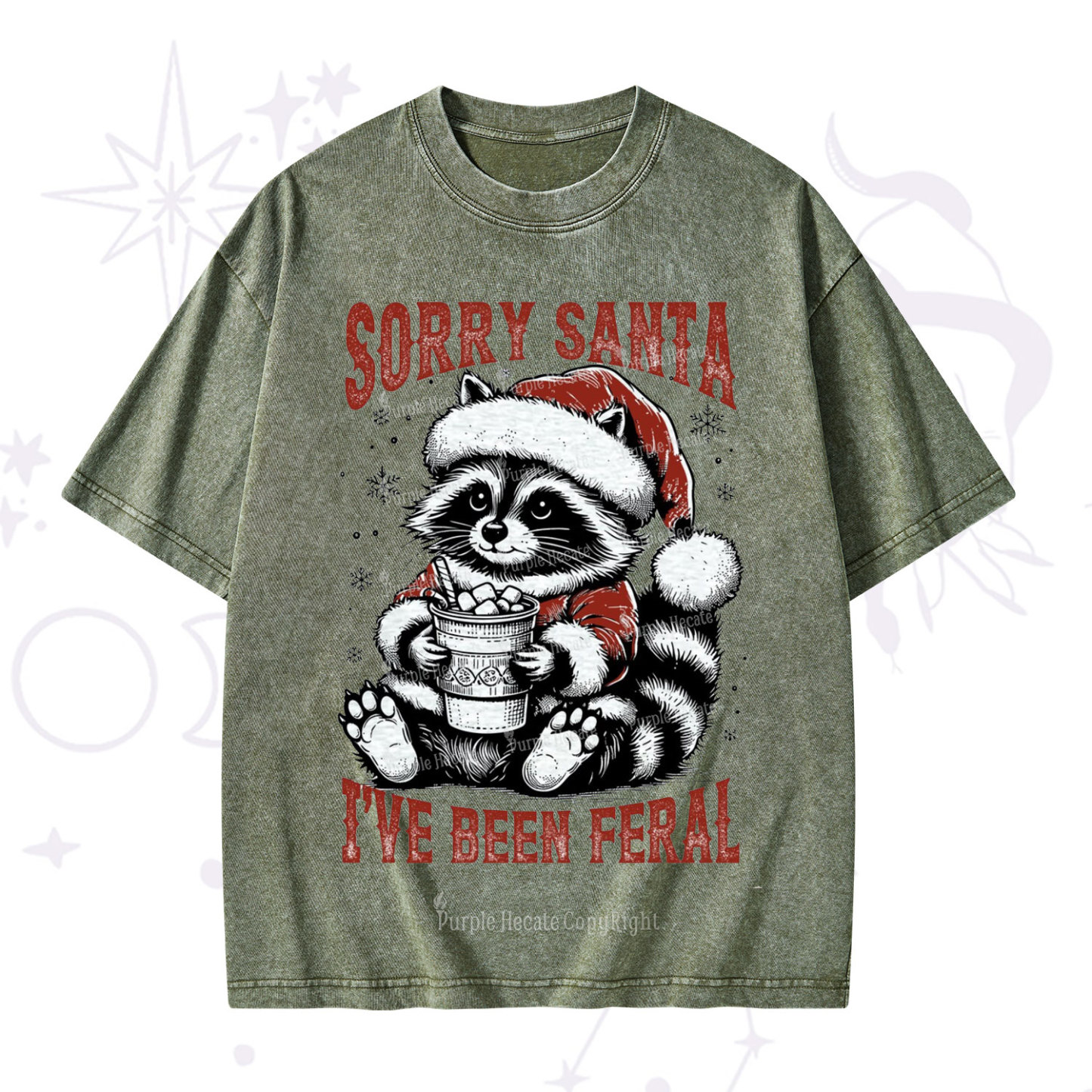 Purplehecate Sorry Santa I've Been Feral Christmas Washed T-Shirt