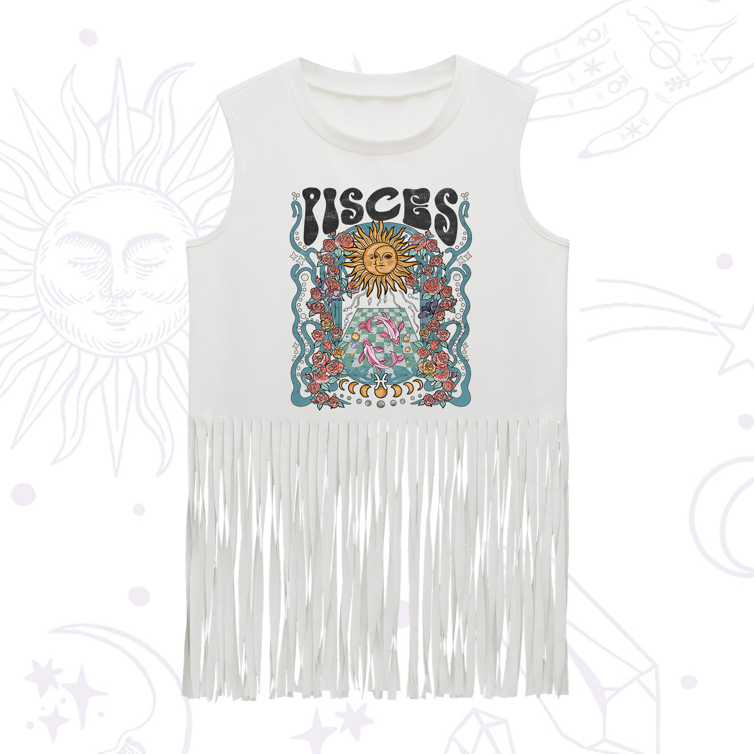 Purplehecate Pisces Spirit Zodiac Fringe Tank Top