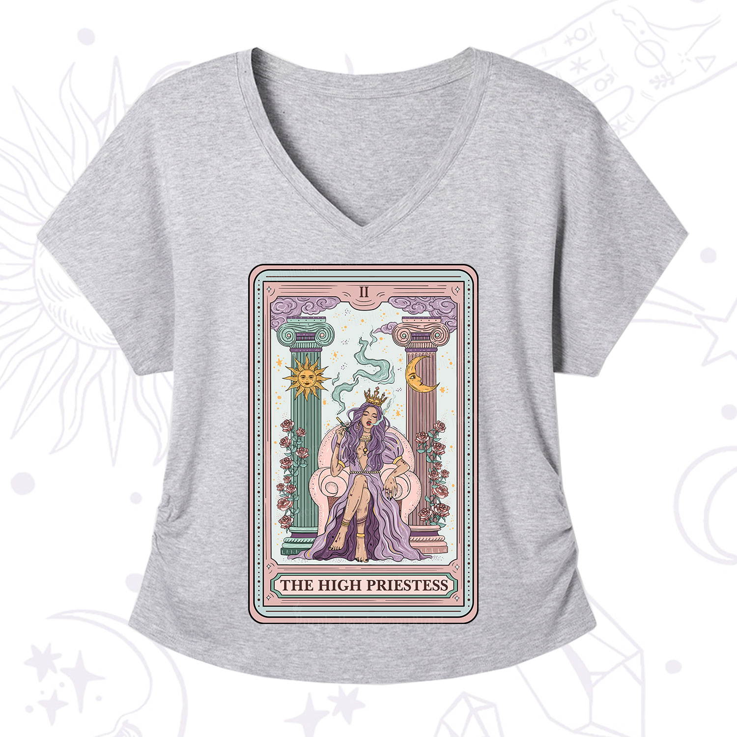 Purplehecate The High Priestess Tarot Card V-Neck T-Shirt