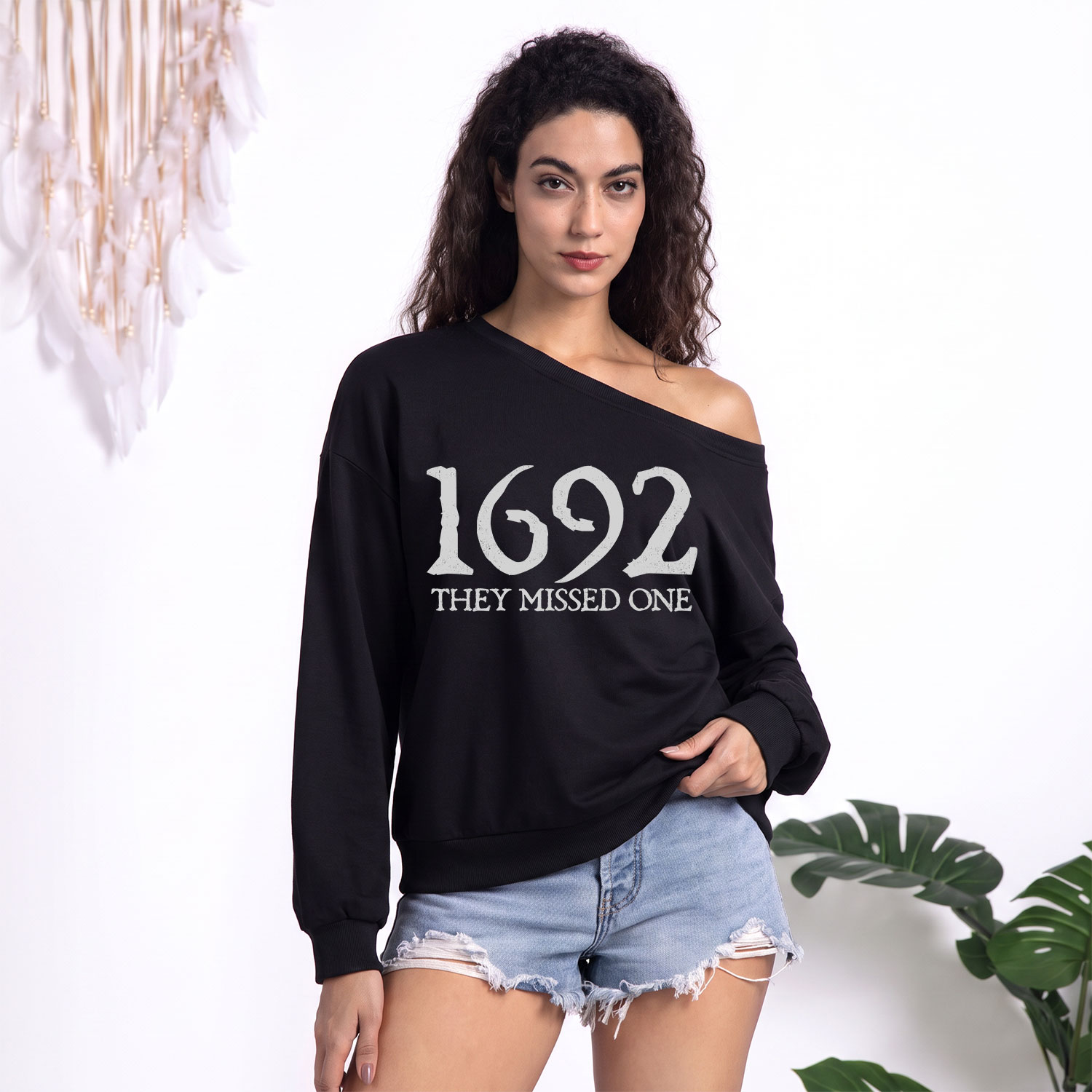 Purplehecate 1692 They Missed One One Shoulder Sweatshirt