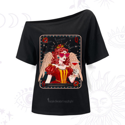 Purplehecate Queen of Hearts Angel Graphic One Shoulder T-Shirt