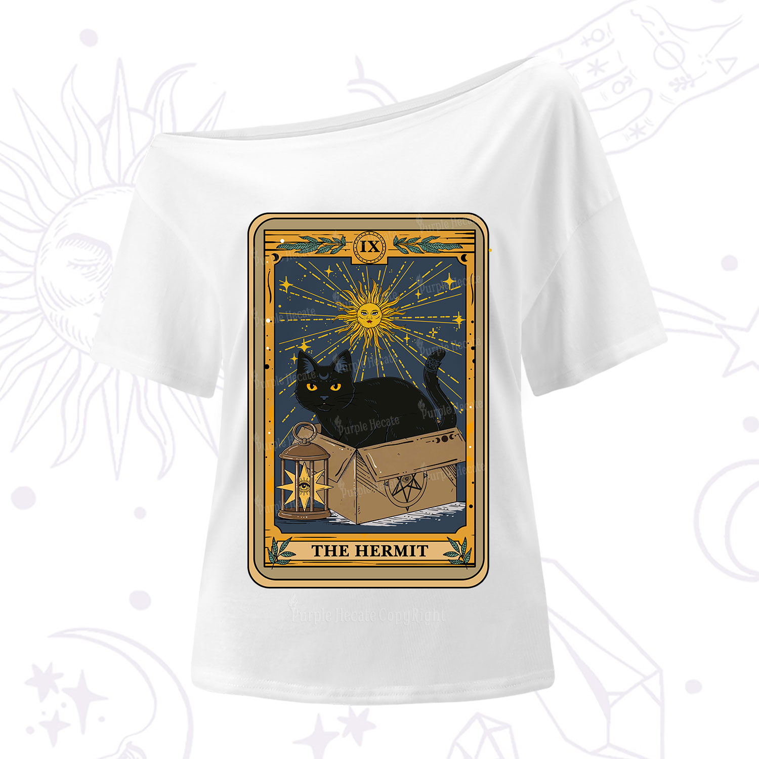 Purplehecate The Hermit Card Cat Lover One Shoulder T-Shirt