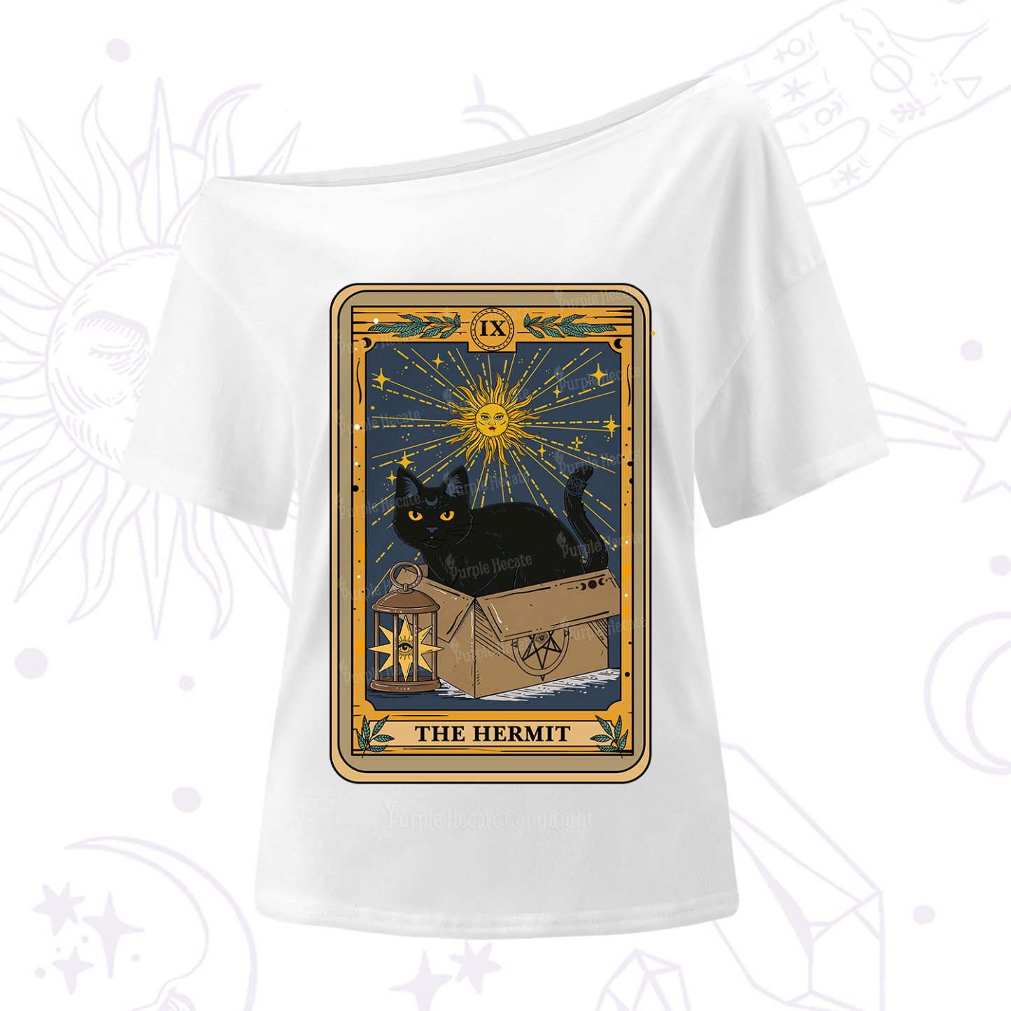 Purplehecate The Hermit Card Cat Lover One Shoulder T-Shirt