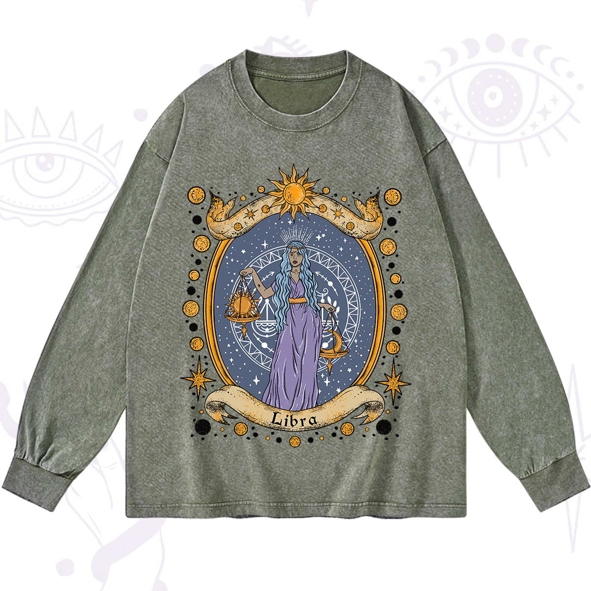 Purplehecate Celestial Libra Zodiac Washed Long Sleeve Shirt