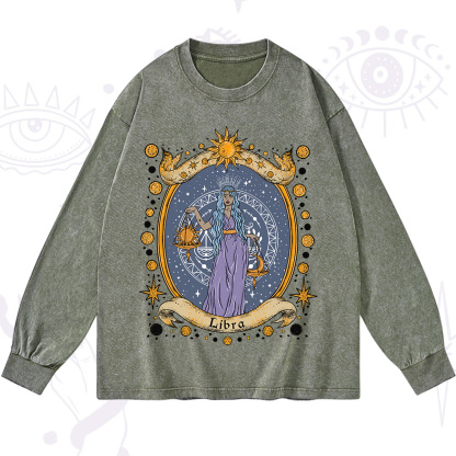 Purplehecate Celestial Libra Zodiac Washed Long Sleeve Shirt